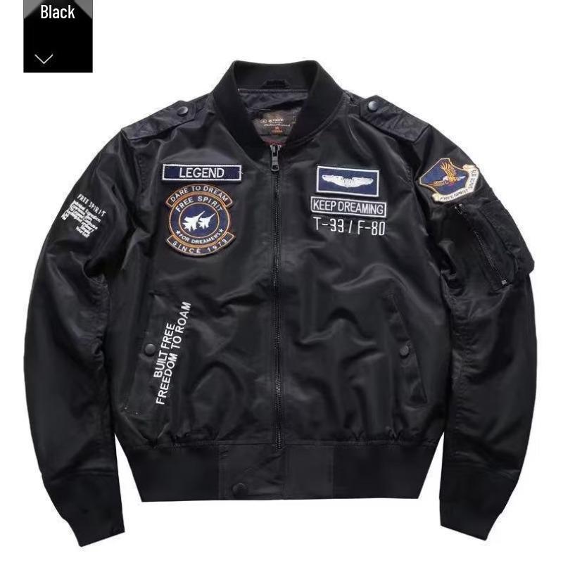 Trendige Retro-Herren-Fliegerjacke mit Stickerei - Vielseitiger Lässiger Baseball-Stil für Frühling & Herbst