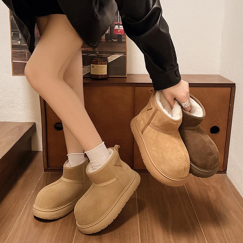 Ugly cute big head snow boots new winter thick-soled velvet short boots thickened warm bread cotton shoes