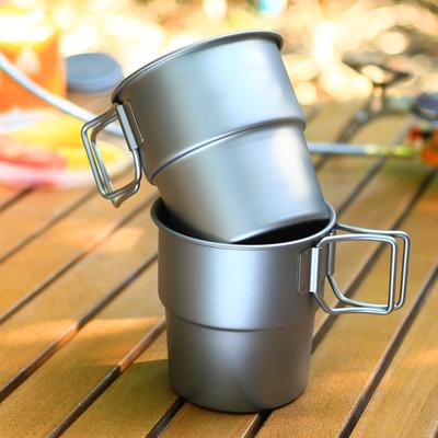 Stackable Coffee Mugs Titanium Camping Cups 300ml Foldable Handle Outdoor Coffee Mugs Reusable