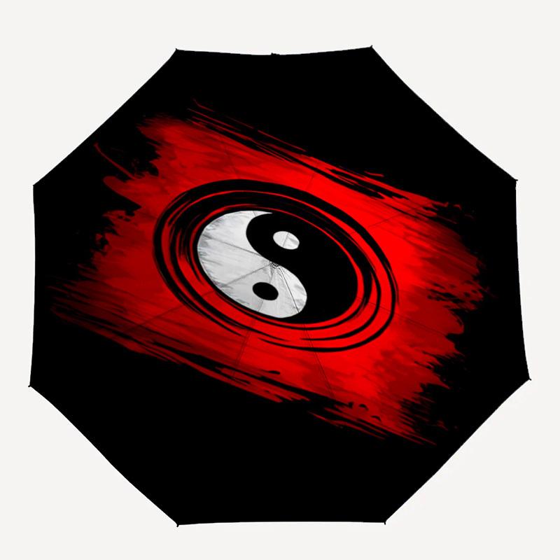 Yin Yang, Red Themed Automatic Opening and Closing Umbrella, Brightly Colored 8-rib Portable Umbrella, Suitable for Men and Women, A Perfect