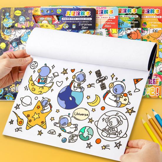 Graffiti Coloring Book Rich Theme Adhesive with Handle Astronaut Pattern Kids Watercolor Graffiti Book Stationery Supply