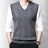 Heren gebreid vest herfst winter V-hals geometrische ruit effen kleur warm winddicht zacht casual mannelijk vest mouwloos top
