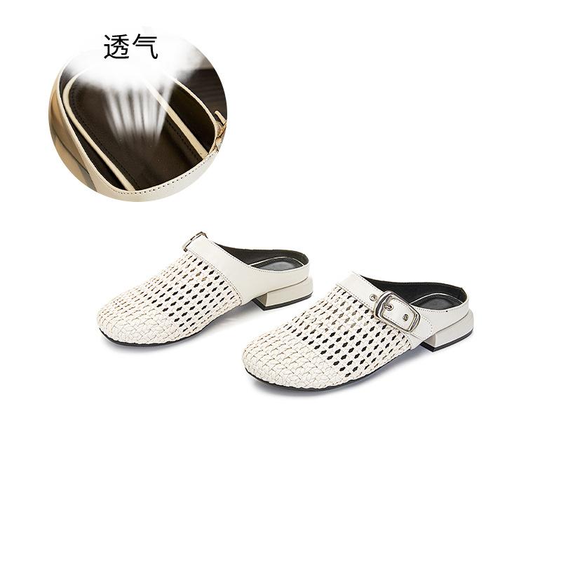 Leather Bag Head Slippers Women's 2025 Summer New Sheepskin Pad French Sandals Casual Versatile Semi-drag Fashion Women's Shoes