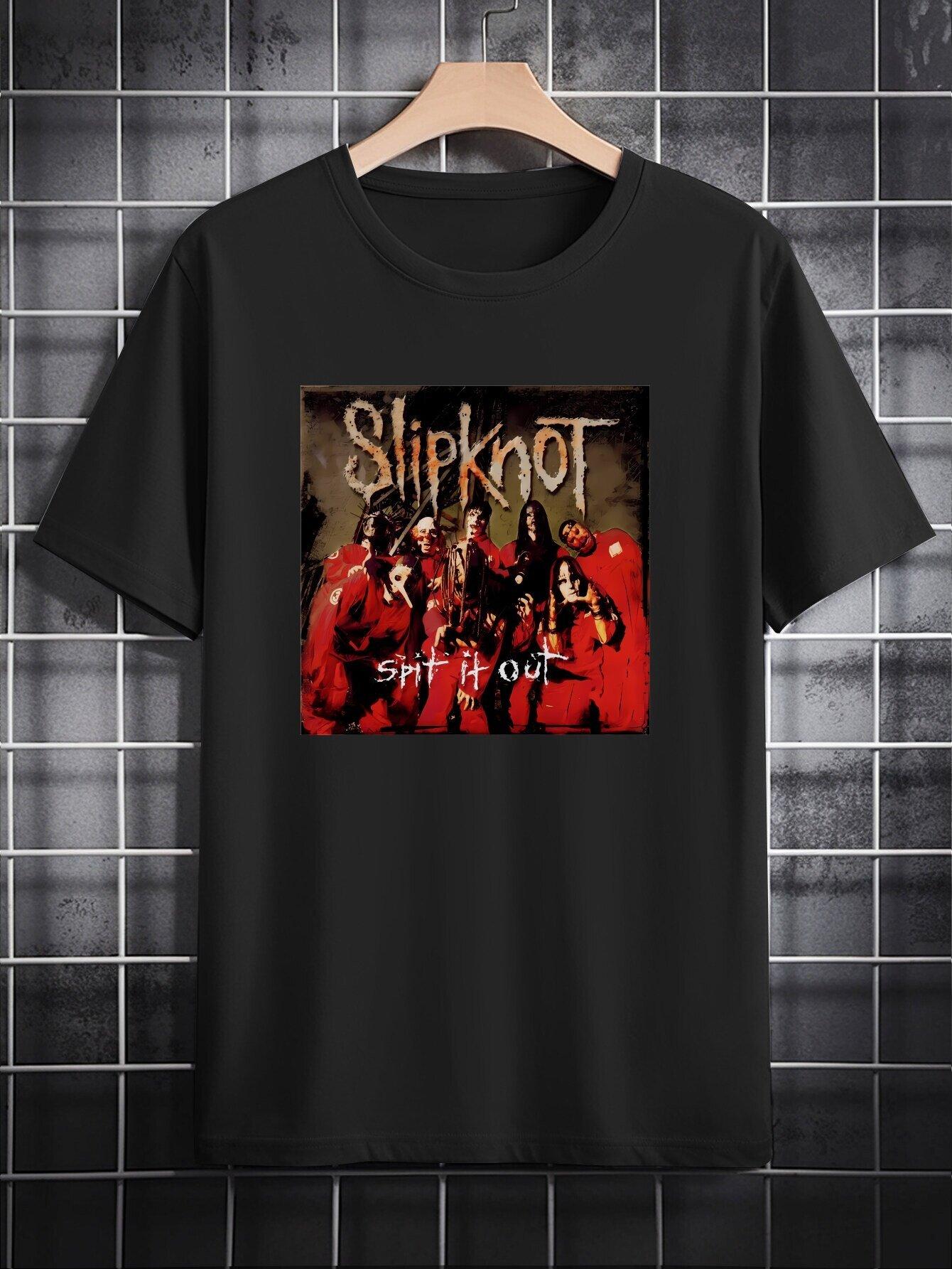 Casual Black T-shirt with Vintage Band Slipknot Graphic XL