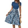 Women's Fashionable Retro Patterned Printing Color Blocked Belt Casual Dress