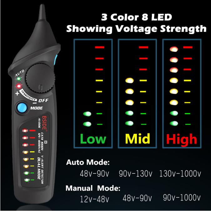 Akozon Voltage Tester Bside AVD06 AC12-1000V Non-contact Voltage Electric Power Socket Outlet AC Voltage Testing Detector Dual Mode Check Akozon Voltage Tester Bside AVD06 AC12-1000V Non-contact Voltage Electric Power Socket Outlet AC Voltage Testing Detector Dual Mode Check