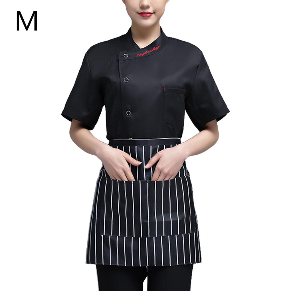 Blouse de chef manches courtes lettre uniforme de chef boutons plissé costume traiteur mode fournitures de cuisine pour bar à café