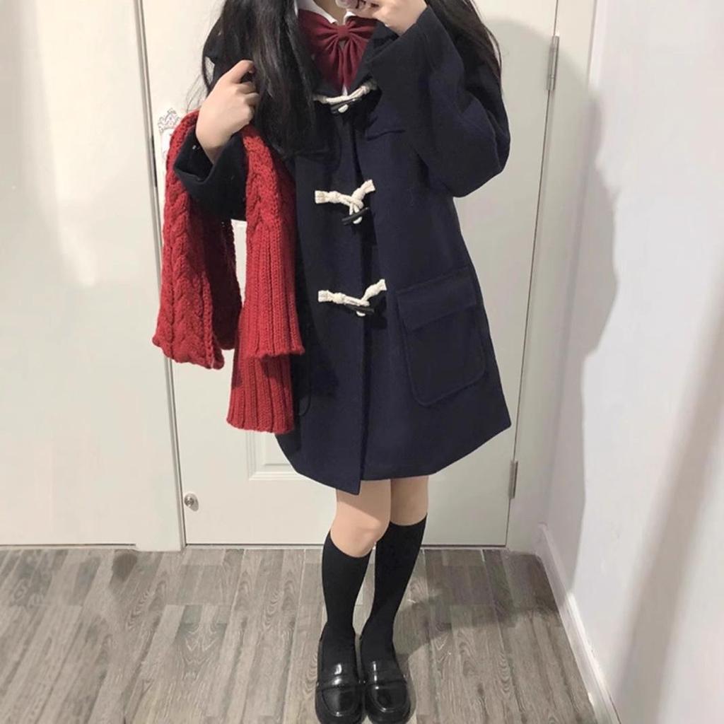 Japanese Academy Style Toggle Coat: Petite Wool and Cotton-Padded Winter Wear