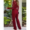 Mode för kvinnor Casual Vår Höst Enfärgade Tryck Långärmade V-ringning Hög Midja Byxor Jumpsuits Jumpsuits