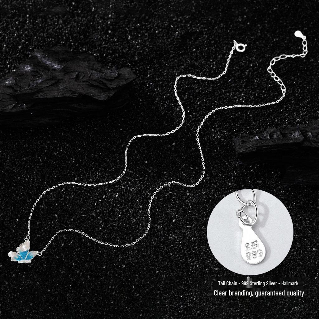 Schmetterlingskette aus 999er Sterlingsilber – Vielseitiges, hochwertiges, minimalistisches Choker-Halsband im leichten Luxus-Design