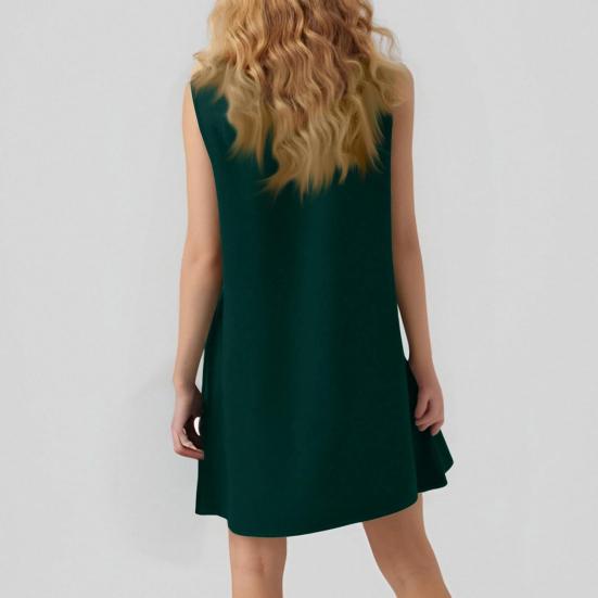 Women Ruffle Flowy Mini Dress Summer Sleeveless Tank Dress Casual Crew Neck Swing Sundress for Travel Vacation