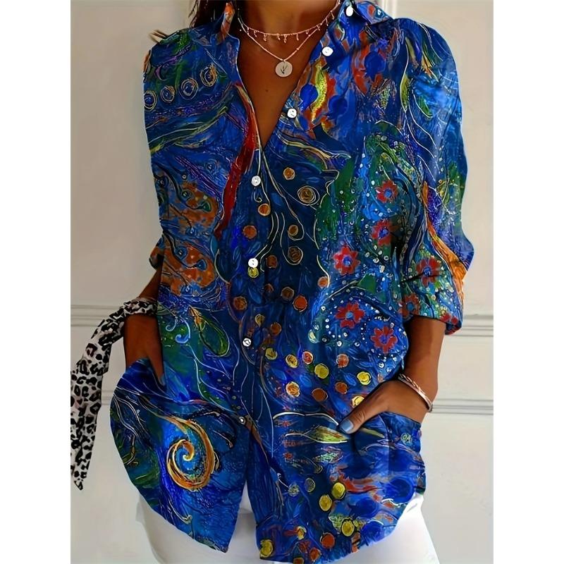 Women's Fun Pet Dog Printed Lapel Tops Spring And Summer Single Breasted Shirts Fashion Large Size Tops Women's Tops