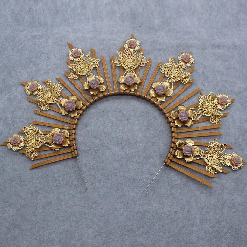 Lolita Gothic Flower Halo Crown Headpiece Women Sun Goddess Baroque Angel Butterfly Cross Crown Headband Finished Product