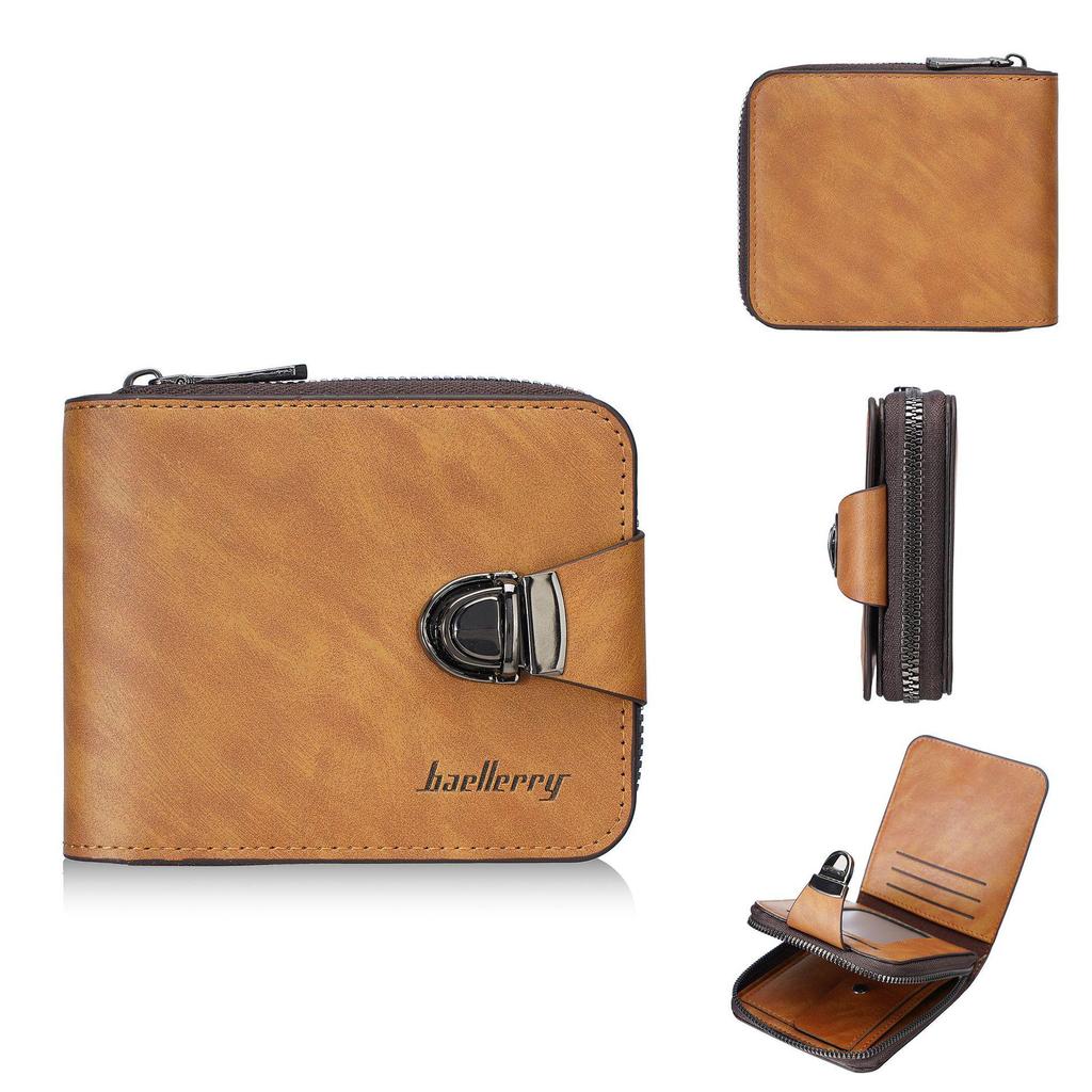 Men's Retro Multifunctional Short Wallet with Buckle and Zipper Coin Purse