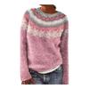 Knitted Sweater Geometric Pattern Patchwork Women's Sweater O-neck Long Sleeve Loose Fit Crochet Top in Color Knitting Style