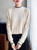 Women's Lace Color Block Knit Pullover - Loose Fit, Half High Collar, Slim Base Layer Top for Autumn/Winter