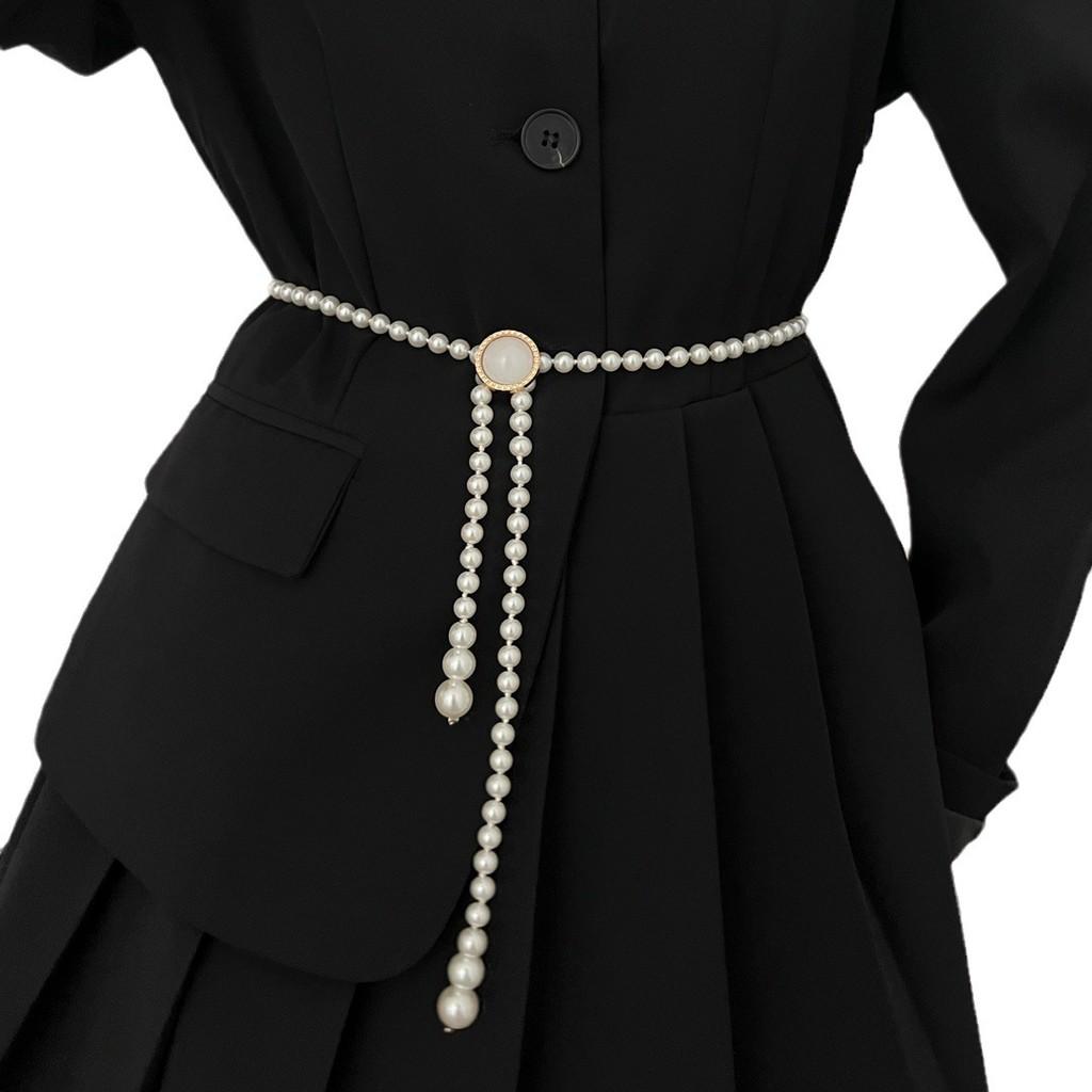 Elegant White Pearl Waist Belt For Women Ideal For Dresses And Sweaters With Decorative Features