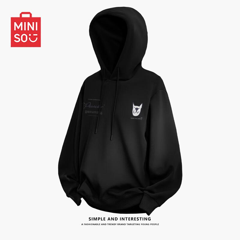 MINISO Men's Heavyweight Oversized Hooded Sweatshirt with American Dog Graphic