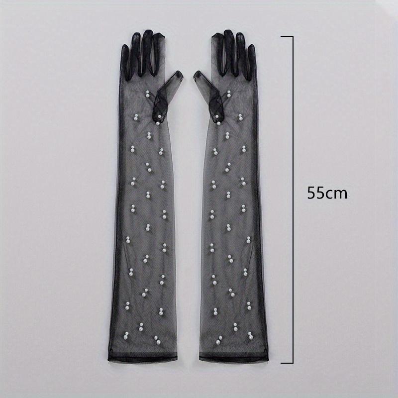 55cm Transparent Wedding Gloves Simualtion Pearls Long Elbow Mittens Mesh Arm Covers Women Party Bridal Dress Accessories Photo Props