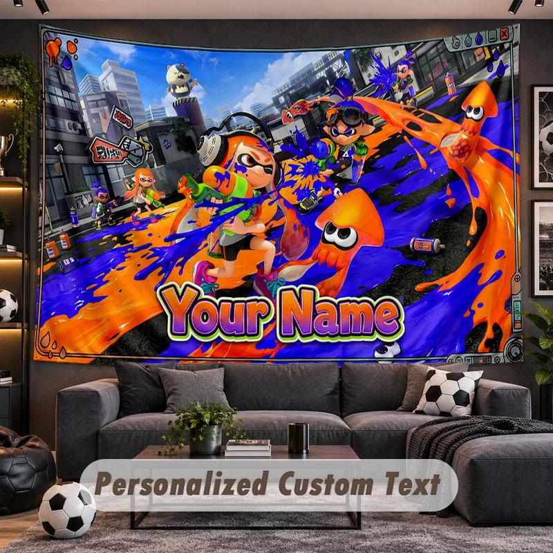 Wall Hanging Tapestry Custom NameSplatoon Pattern Personalized Printed Fabric Wall Decor
