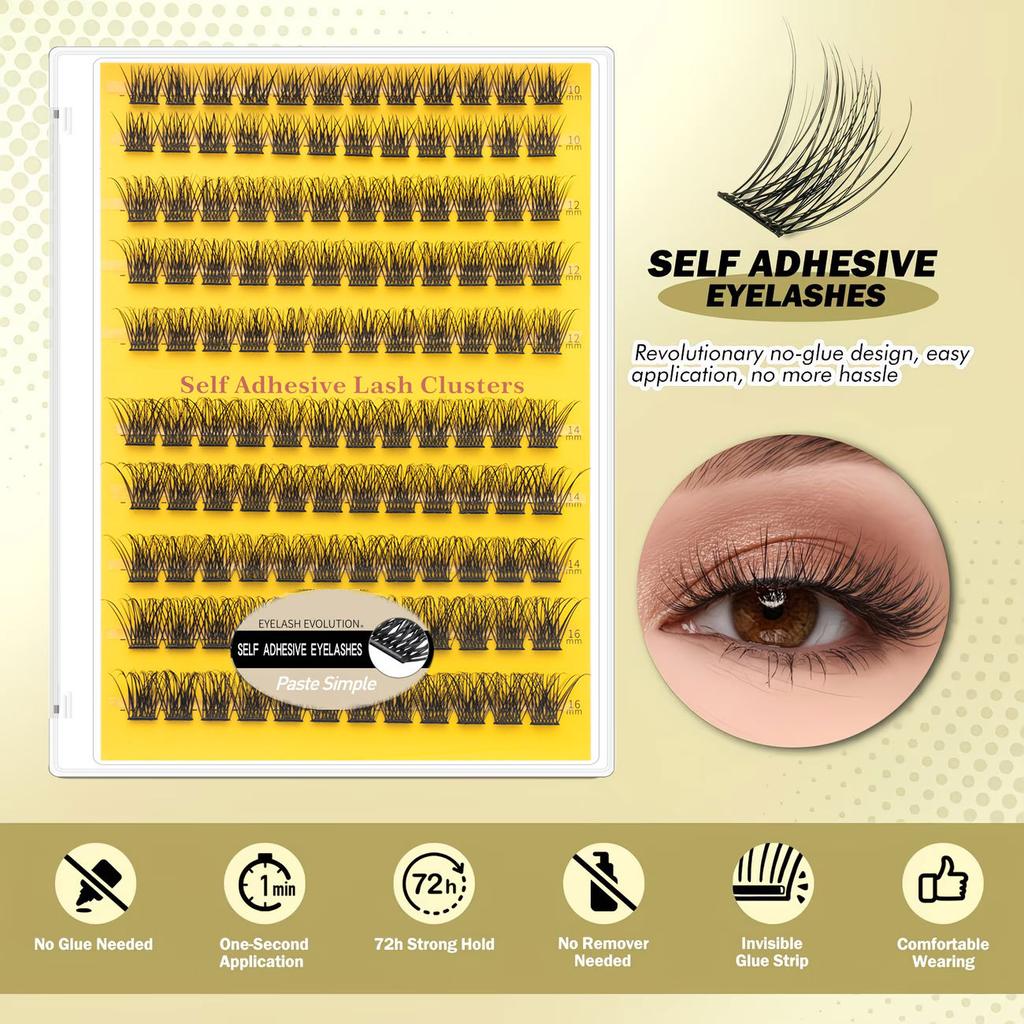 100/120/200Pcs Self Adhesive Eyelashes Clusters Kit Pre-Glued Individual Eyelashes with Tweezers Natural Volume False Eyelashes