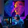VIKAMA Neon Double Lion Tapestry Gaming Room Wall Decor Cloth Bedroom Headboard Hanging Living Room Sofa Wall Fabric Art
