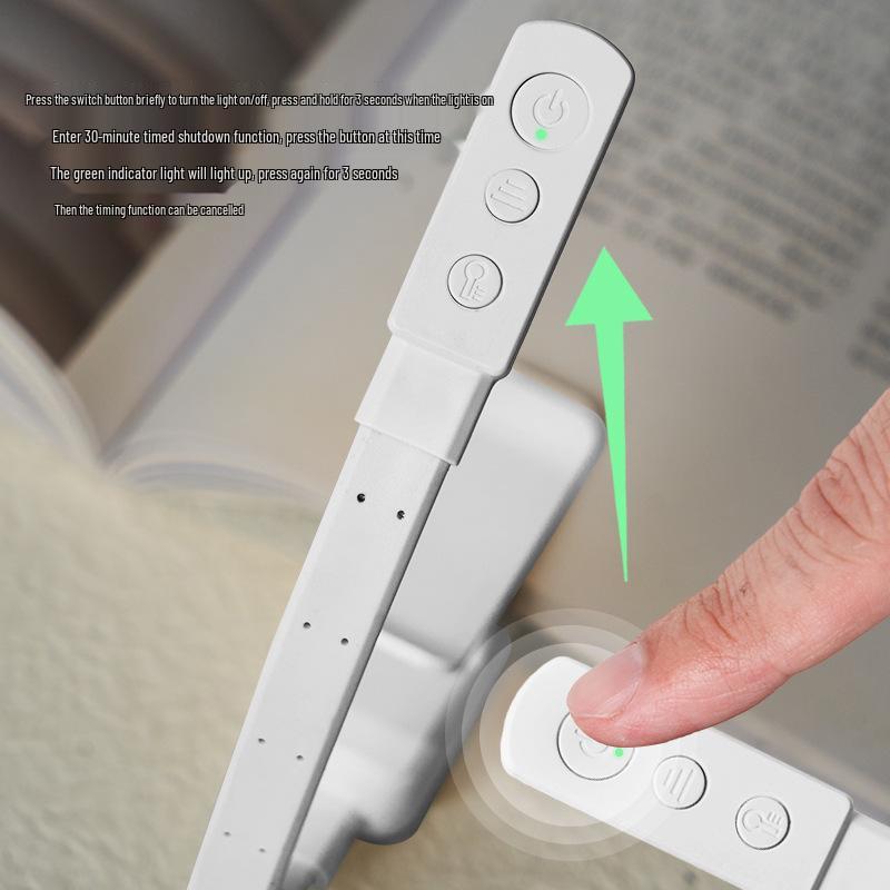 Luz de Leitura Portátil com Clipe de 5 LEDs com Luz de Fundo Auxiliar, Controle de Três Botões e Funcionalidade de Luminária de Mesa.