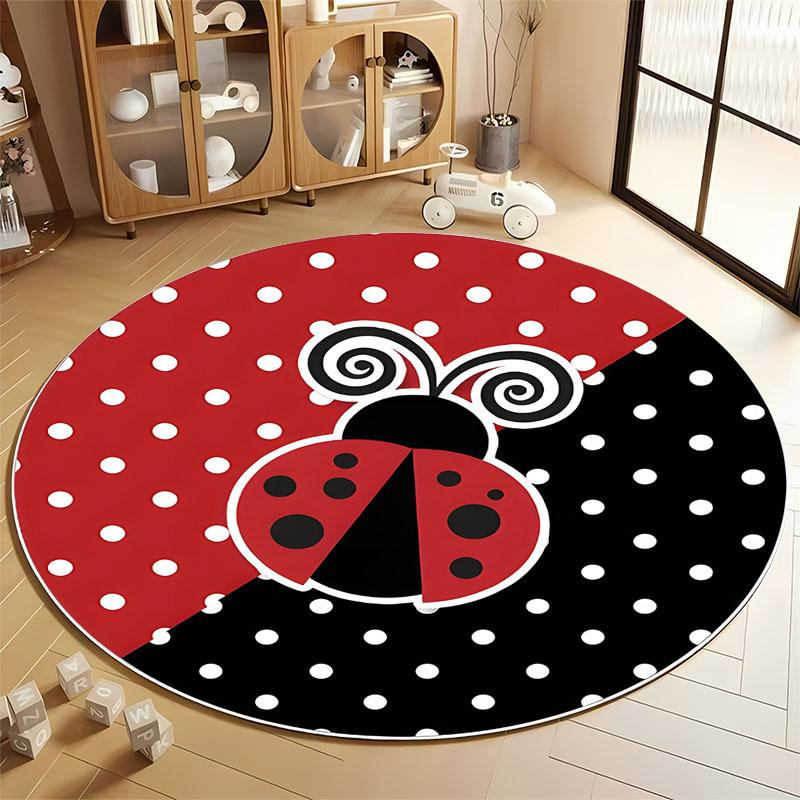 

Whimsical Ladybug Polka Dot Children s Rug circular rug Perfect for kid s rooms play areas,carpet for home sofa bedroom, gift Diameter 60cm