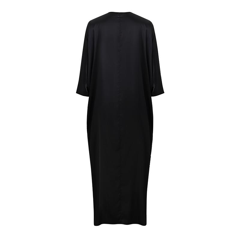 Oversized Women 3/4 Sleeve Glitter Sequin Patchwork Casual Baggy Maxi Kaftan Dress
