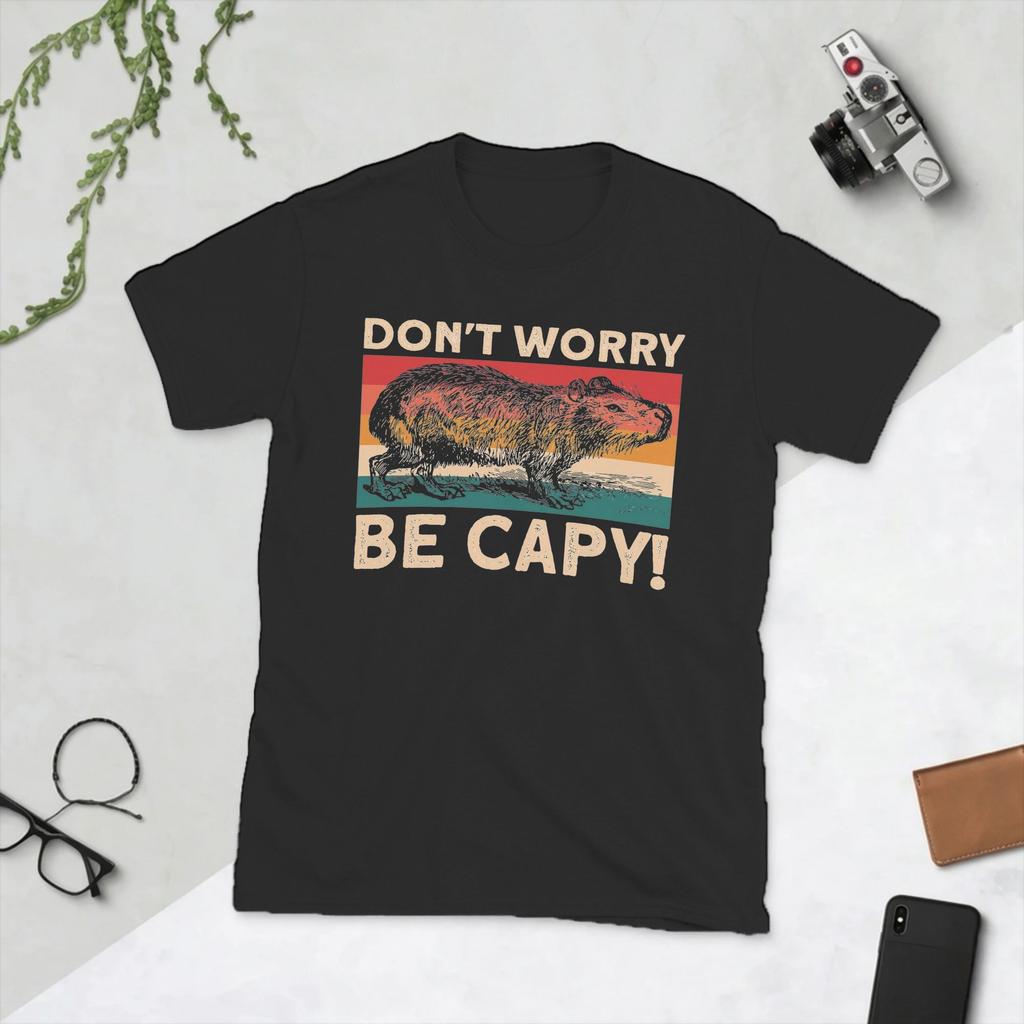 Capybara Unisex T Shirt Dont Worry Be Capy Novelty Tees Short Sleeve O Neck TShirt Pure Cotton Graphic Printed Clothes