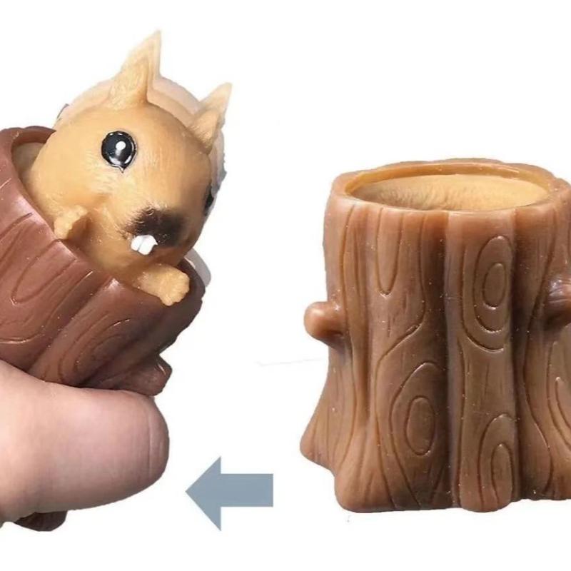 Squeezing Squirrel Cup Toys Silicone Stress Relief Decompression Stump Rubber Stake Fidget Toys Gift For Kids Adults