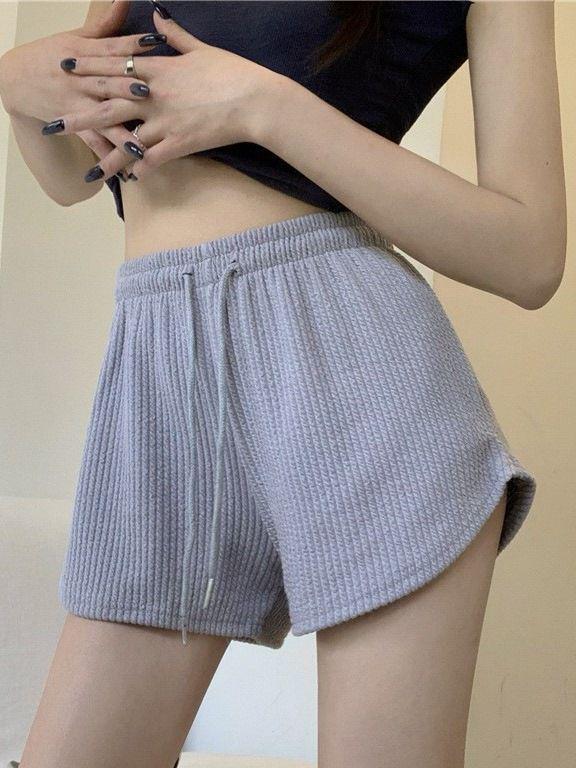 Women's High Waist Waffle Shorts - Summer Casual and Loose Fit Fitness Pants