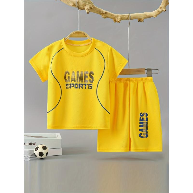 

Быстросохнущий комплект для мальчика из 2 предметов, футболка и шорты с принтом GAMES SPORTS, детская одежда для летнего отдыха на открытом воздухе 160