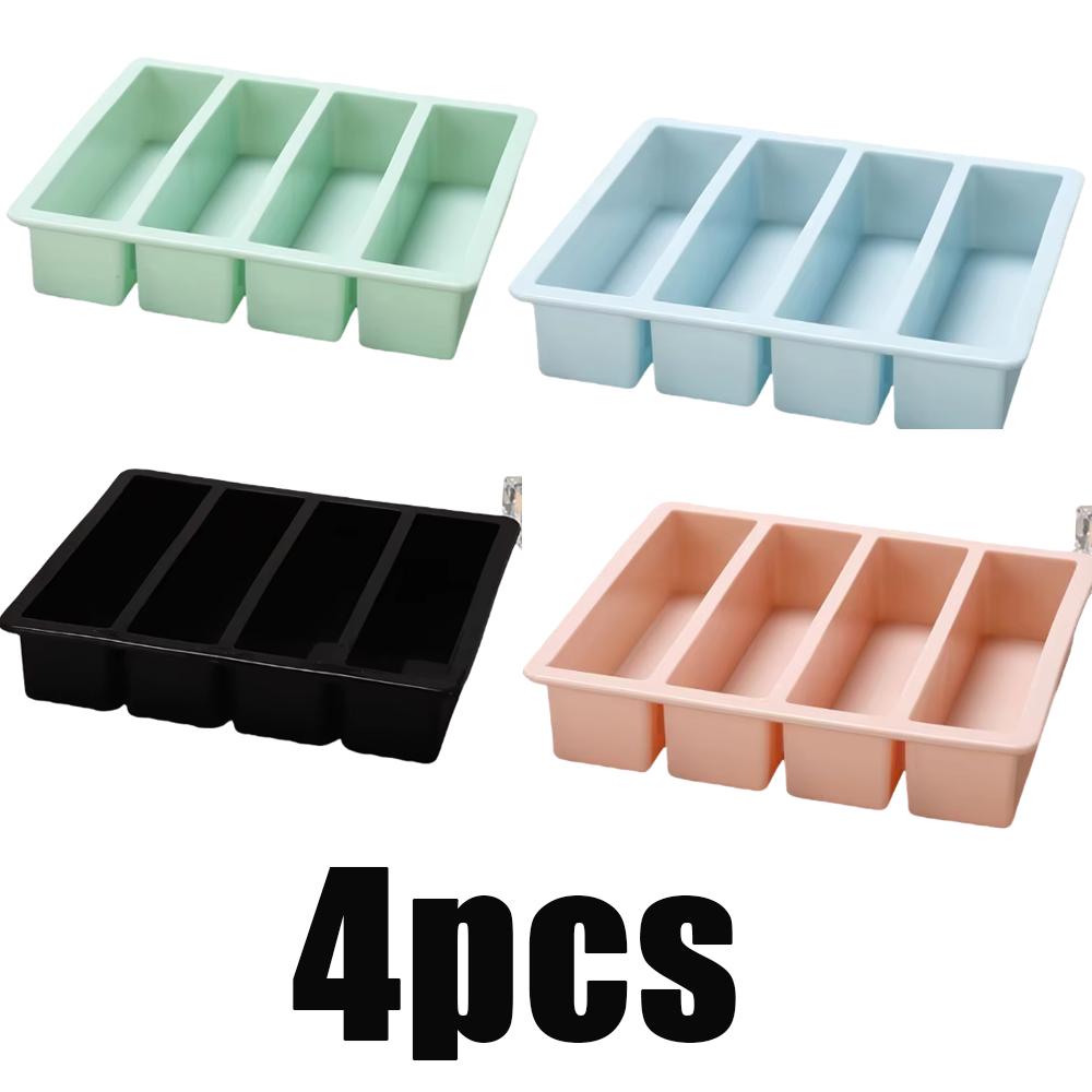1pcs Strip-shap Ice Cube Trays Silicone 4 Grid Polychrome Durable Beer Drink Coffee Supplies Kitchen Easy-Release Ice Cube Molds