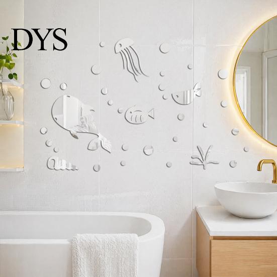 Children Bedroom Wall Decor Accessories 1 Set Marine Life Decals, Acrylic Mirror Fish Conch Stickers, Modern Texture Stickers Waterproof Self-Adhesive
