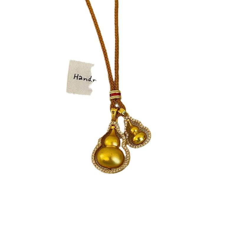 High Version Zircon Gourd Pendant Woven Rope Necklace Women'S Retro New Chinese Fashion Versatile Neck Chain Sweater Chain