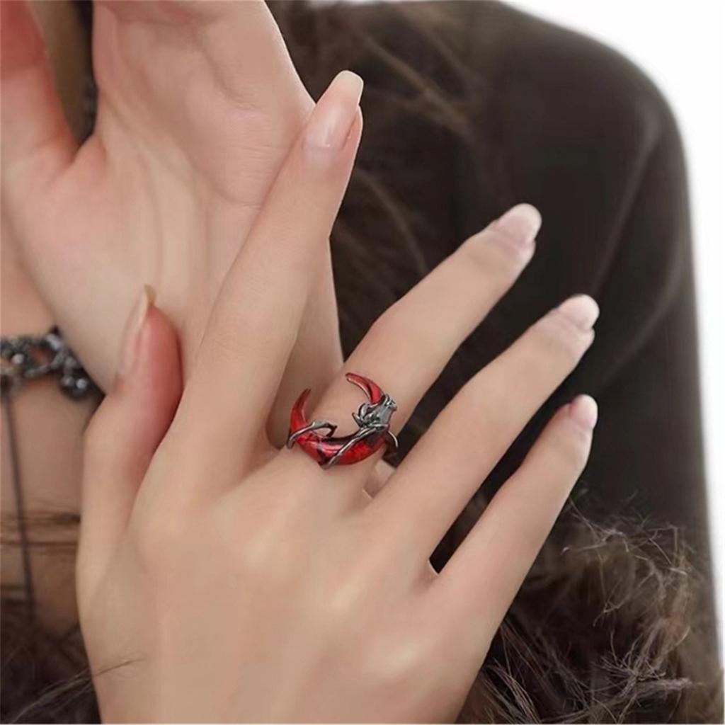 Adjustable Blood Moon Inspired Ring with Rose Fashion Statement Accessory Handmade Jewelry for Fashion Forward Women
