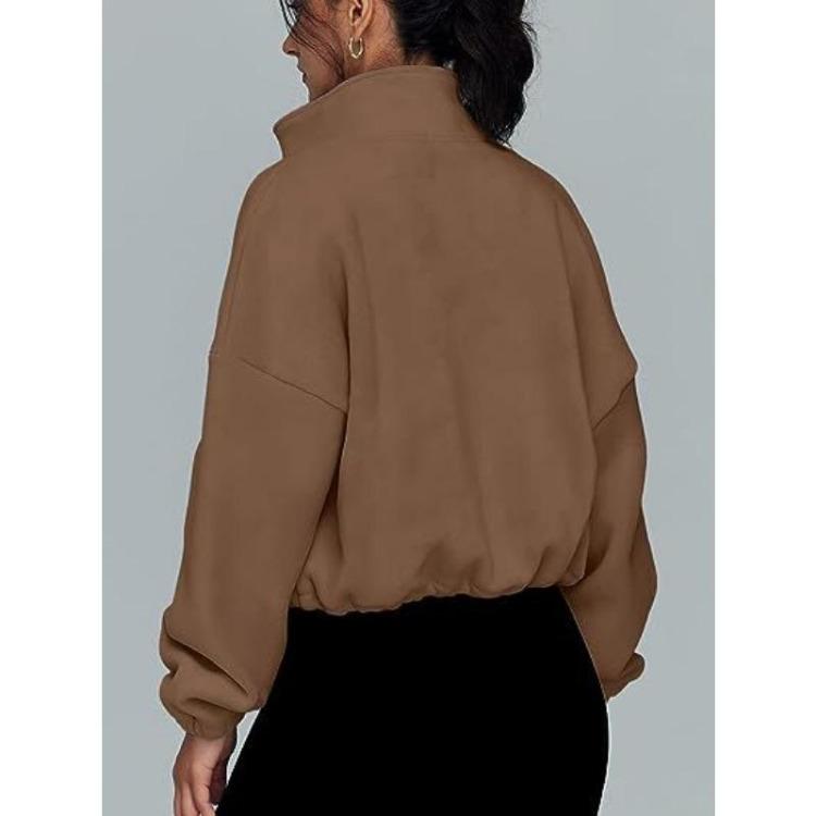 Fleece Lined Zipper Jacket Vertical Collar Fleece Sport Jacket European American Women