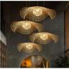 Floating Double Lotus Leaves Hand-woven Bamboo Ceiling Fixture Ancient Natural Rattan Pendant Lighting Ceiling Hang Light