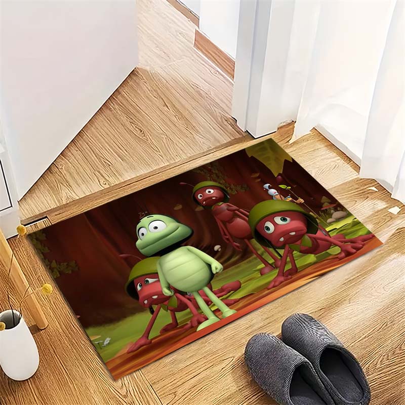 Cartoon Red Green Ants Forest Undergrowth Scene Print Area Rug Non‑Slip Rectangular Floor Mat Home Decor