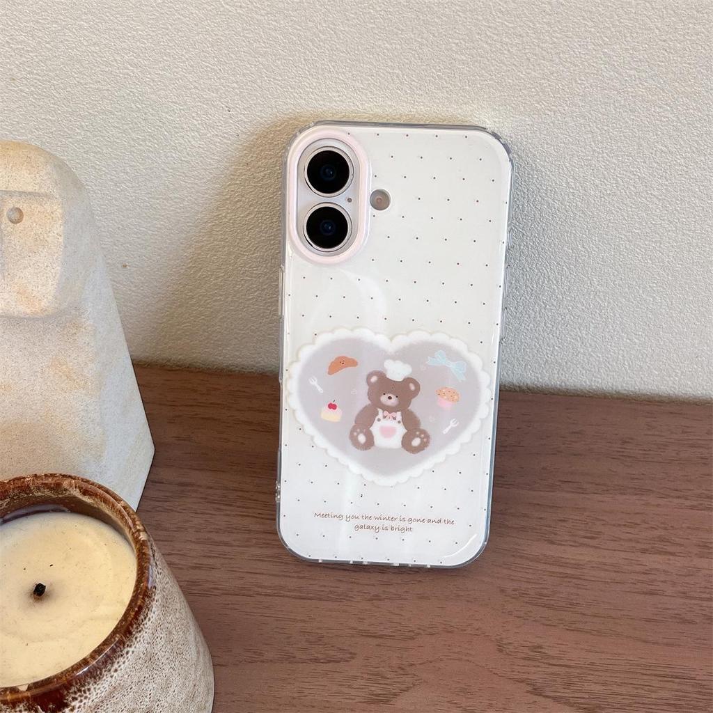 Cartoon Bear Heart Double-Layer Anti-Fall Phone Case for iPhone 14/13 & Apple PROMAX 17/16/15.