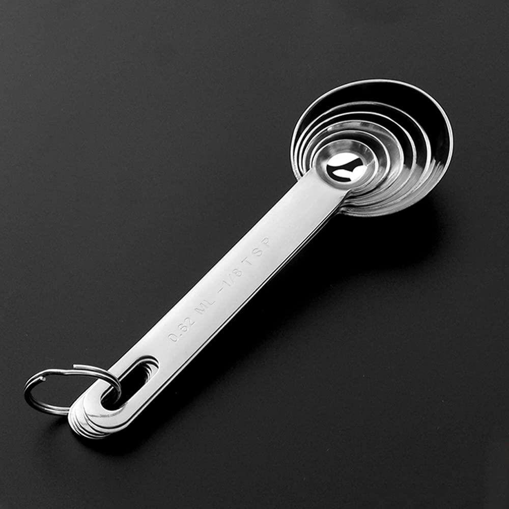 AOOSY 18-8 Stainless Steel One-Piece Measuring Spoon Set (6 Spoons, Tablespoons, Teaspoons) - Durable, Dishwasher Safe, for Baking, Cooking, and
