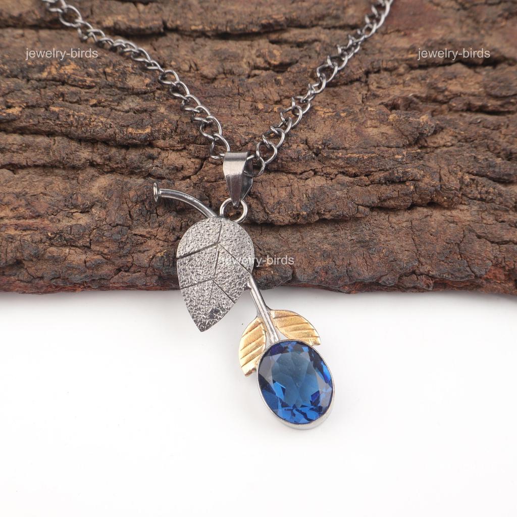 Mothers day Deal Oval London Blue Topaz Stone 925 Silver Unique Handmade Pendant PP-55-13