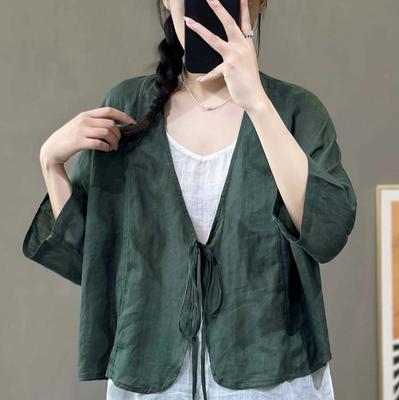 Sonnenschutzhemd Damen Sommer V-Ausschnitt Locker Kurze Jacke Dünne Strickjacke Eisseide Sonnenschutz Klimaanlagenhemd
