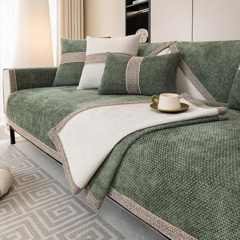 Soft Thick Chenier Sofa Cushion Living Room 1/2/3/4 Seat Mat Non-slip Corner Couch Cover Protective Embroidery Sofa Towel Home