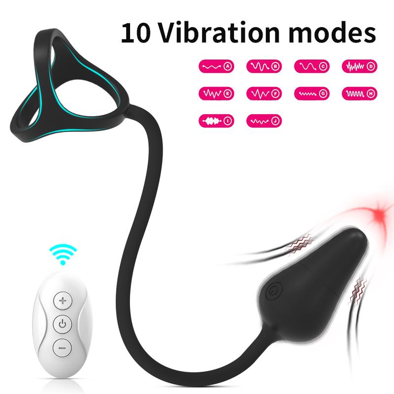 Dual Cock Rings Male Penis Ring Vibrator Delay Ejaculation Wireless Anal Testicle Stimulator Prostate Massager Sex Toys for Men