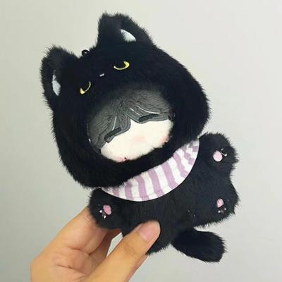 Schwarze Katze Plüschtier Kigurumi mit Lätzchen für 10 cm Plüschtiere, Plüschkleidung, Kigurumi-Zubehör, Otaku-Aktivitäten, Puppen-Maskottchen, Kpopdoll-Kostüm