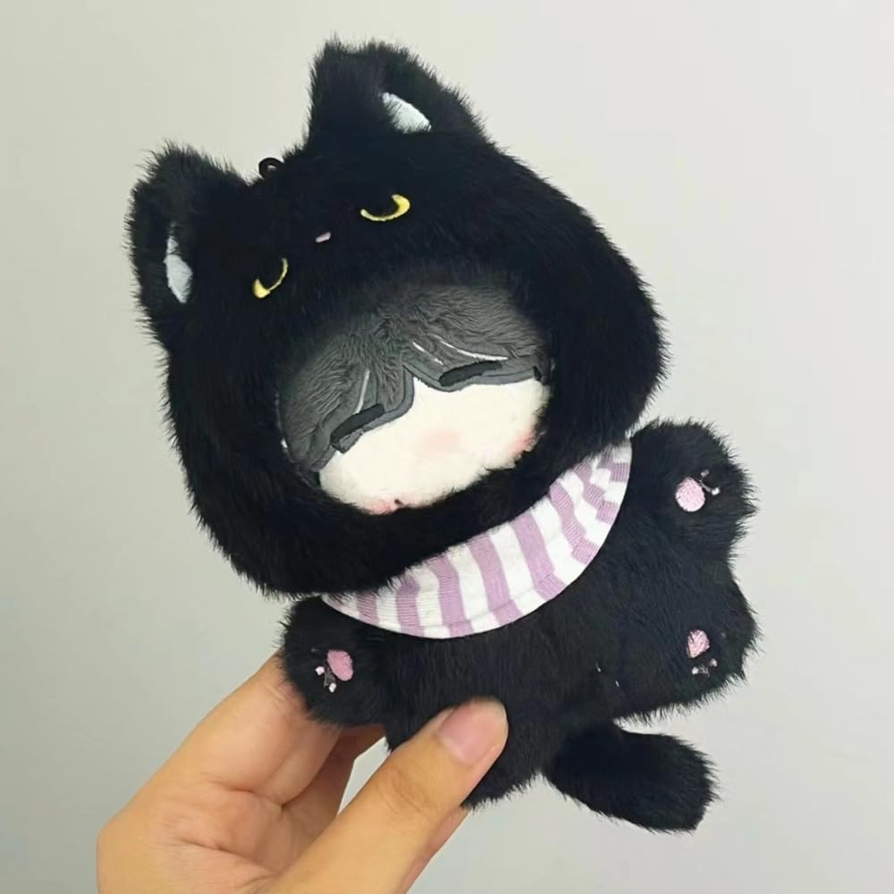 Black Cat Plush Animal Kigurumi with Bib for 10cm Plush Toys, Plush Clothes, Kigurumi Accessories, Otaku Activities, Doll Mascot, Kpopdoll Costume