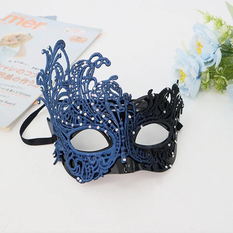 1pc Sexy Women Rhinestones Lace Masquerade Mask for Carnival Halloween Half Face Cosplay Masks Festive Party Supplies