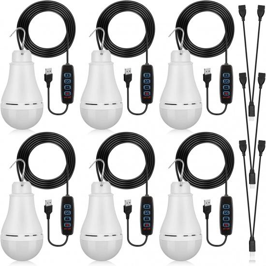 6 Pcs USB Light String LED Light Portable Light Bulb Rechargeable USB Light Strip Camping Lantern with Splitter Cable for Camping Porch Backyard